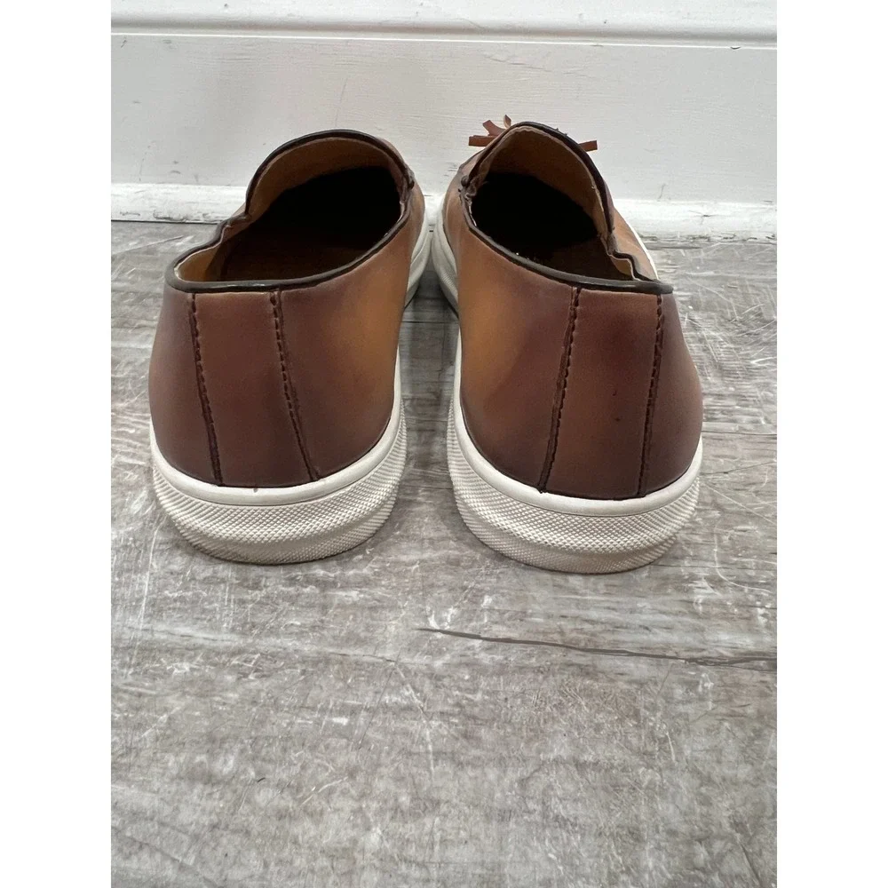 Tassel Loafers Mens Size 44 Brown Leather Slip On Burnished Sneaker Sole